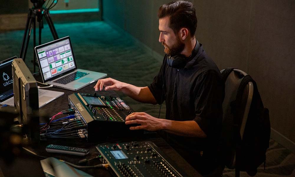 Shure microphone on desk