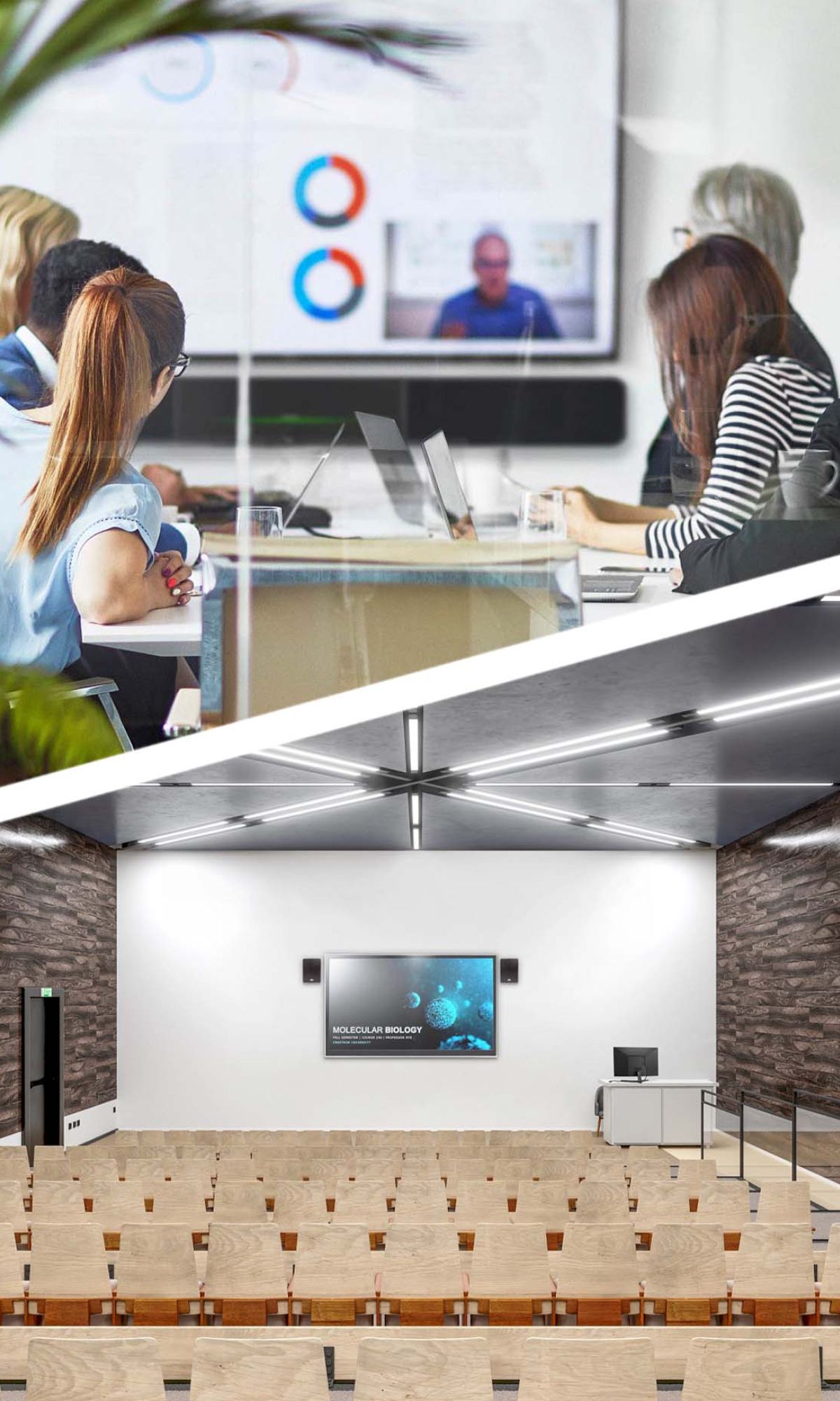Woman in orange blouse writing in notebook in front of computer