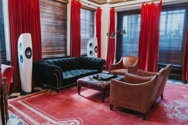 Kef speakers in red room