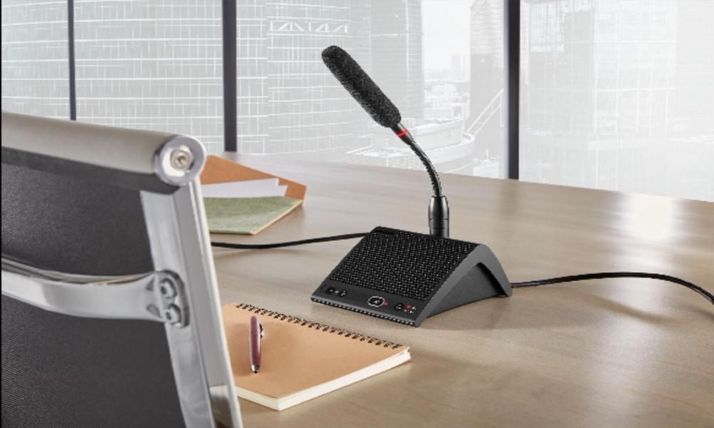 Shure microphone on desk