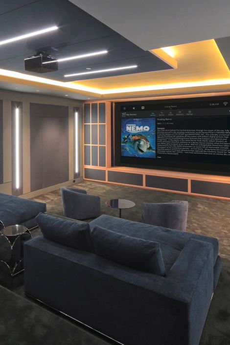 Home Theater with LED lighting and finding nemo on screen